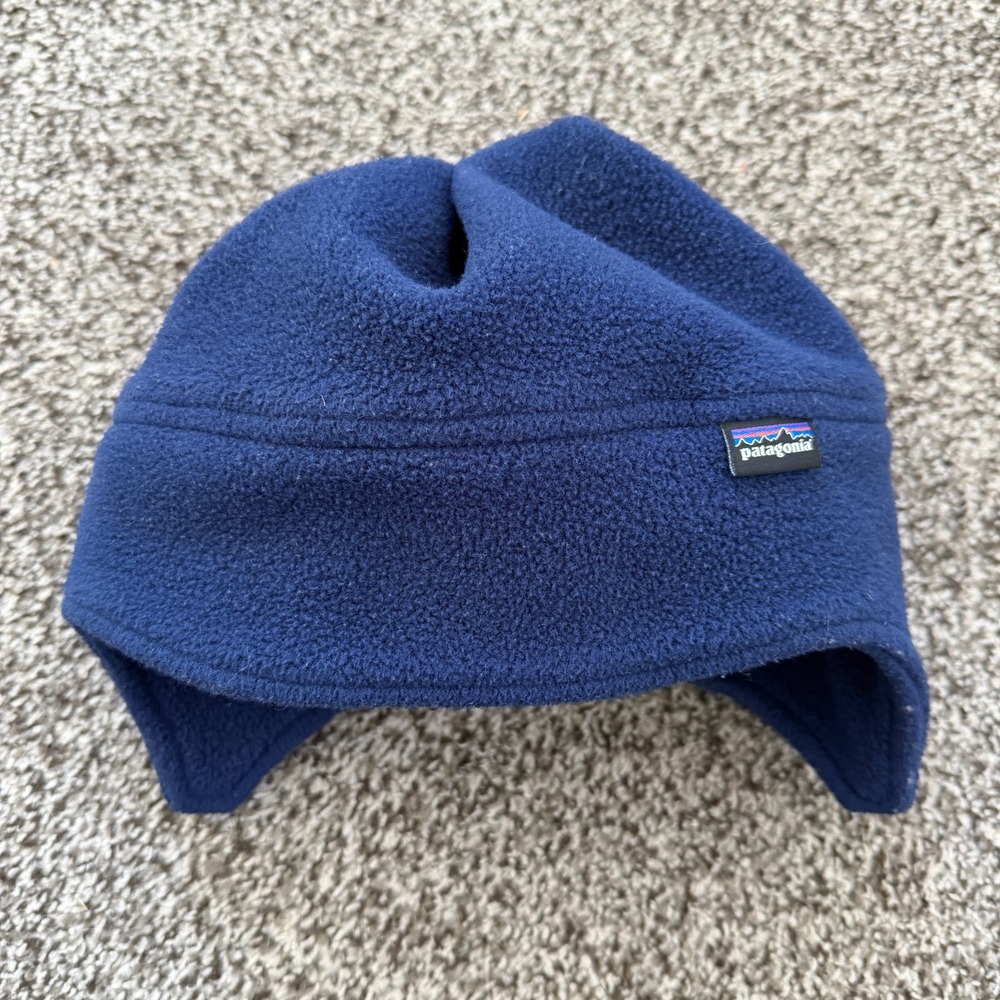 Patagonia Micro D Beanie Fleece Hat Blue Ear Flaps Winter Running Size Small